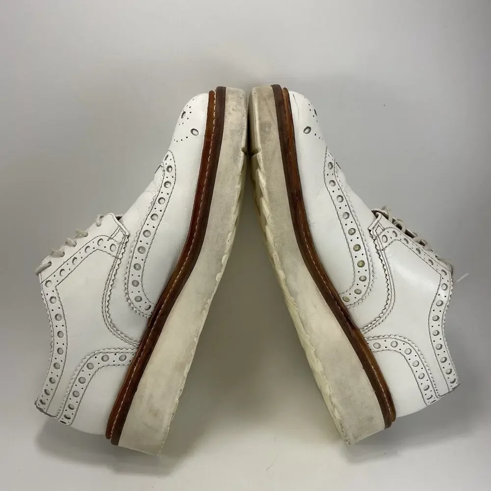 Grenson Archie Gibson Brogue Shoes Size 9 US/ 8 UK White Leather Wingtip Wedge